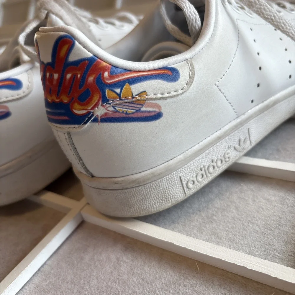 Adidas Originals Leather Stan Smith Graffiti‎ White Bluebird FV7869 Men Sz 7.5